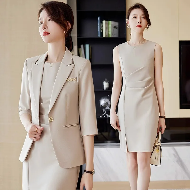 

Business Women's Clothing Long Sleeve Suit Spring and Autumn New Goddess Temperament Dress Suit Hotel Front Desk Beautician Work