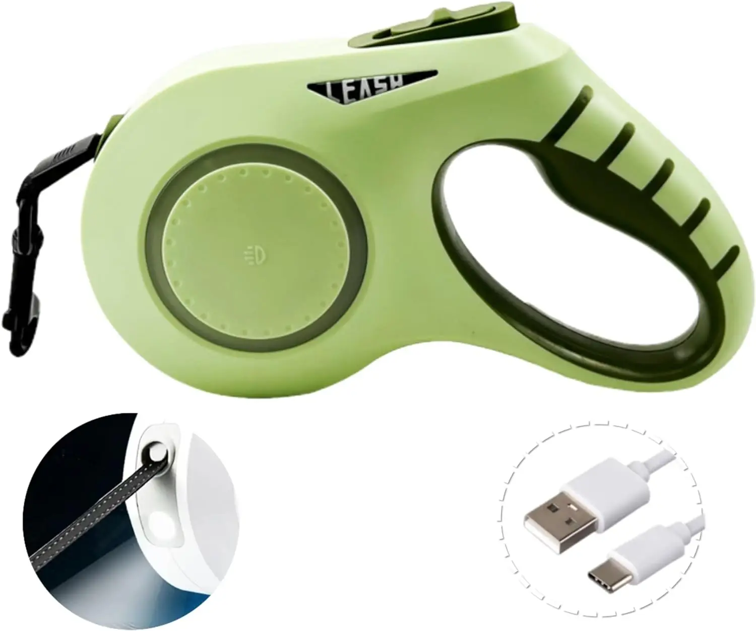

Retractable Dog Leash for Medium to Large Dogs, Rechargeable LED Light, Tangle-Free, Non-Slip Handle, 20ft,Up to 110lbs