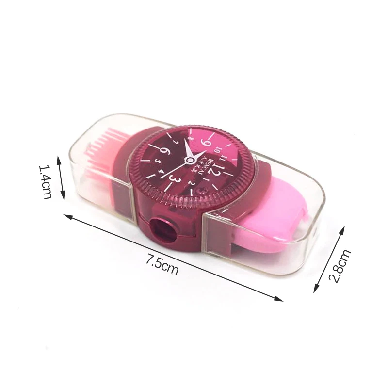 Cute Funny Watches Shaped Mini Colourful Pencil Sharpener With Eraser Brush Office School Girl Supplies Machine Pencil Sharpener