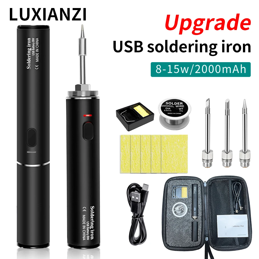 LUXIANZI 15W 무선 USB 납땜 인두 세트 빠른 녹는 주석 충전식 배터리 용접 전기 납땜 펜 수리 도구