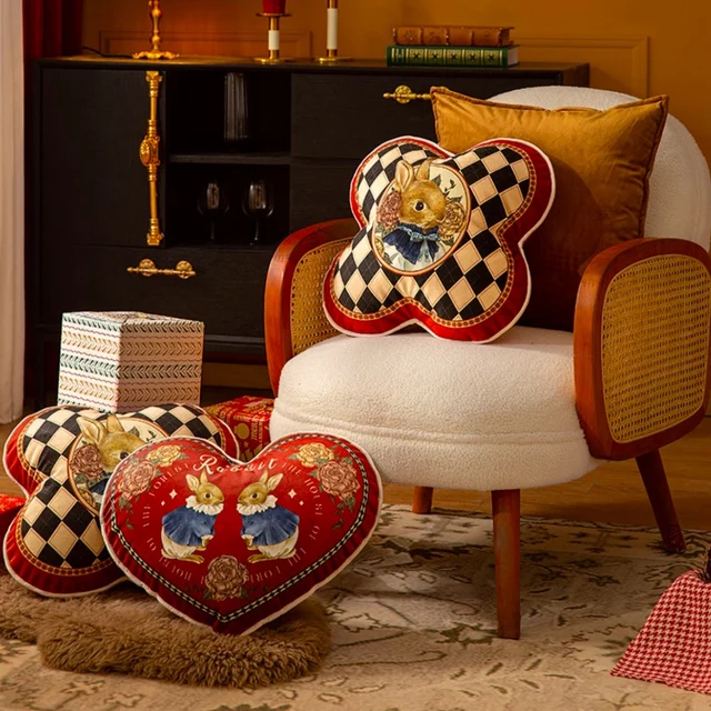 Örömteli Piros Ellenőrzés Heart Nyúl Párna Elegáns Bársonyos Töltött Puha A Kanapé Irodai Pihenéshez Love Jelenlegi Ágynemű Deco - Image 4