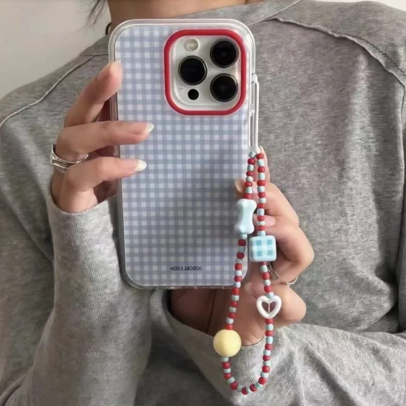 Stylish Blue Checkered Grid Phone Case - Clear Protective Cover
