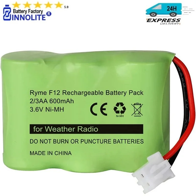 

Ni-MH 3.6V 600mAh Ryme F12 2/3AA600 Compatible with Eton FRX3 0000101 Newer Square-Hole Verson with Square-Hole Plug