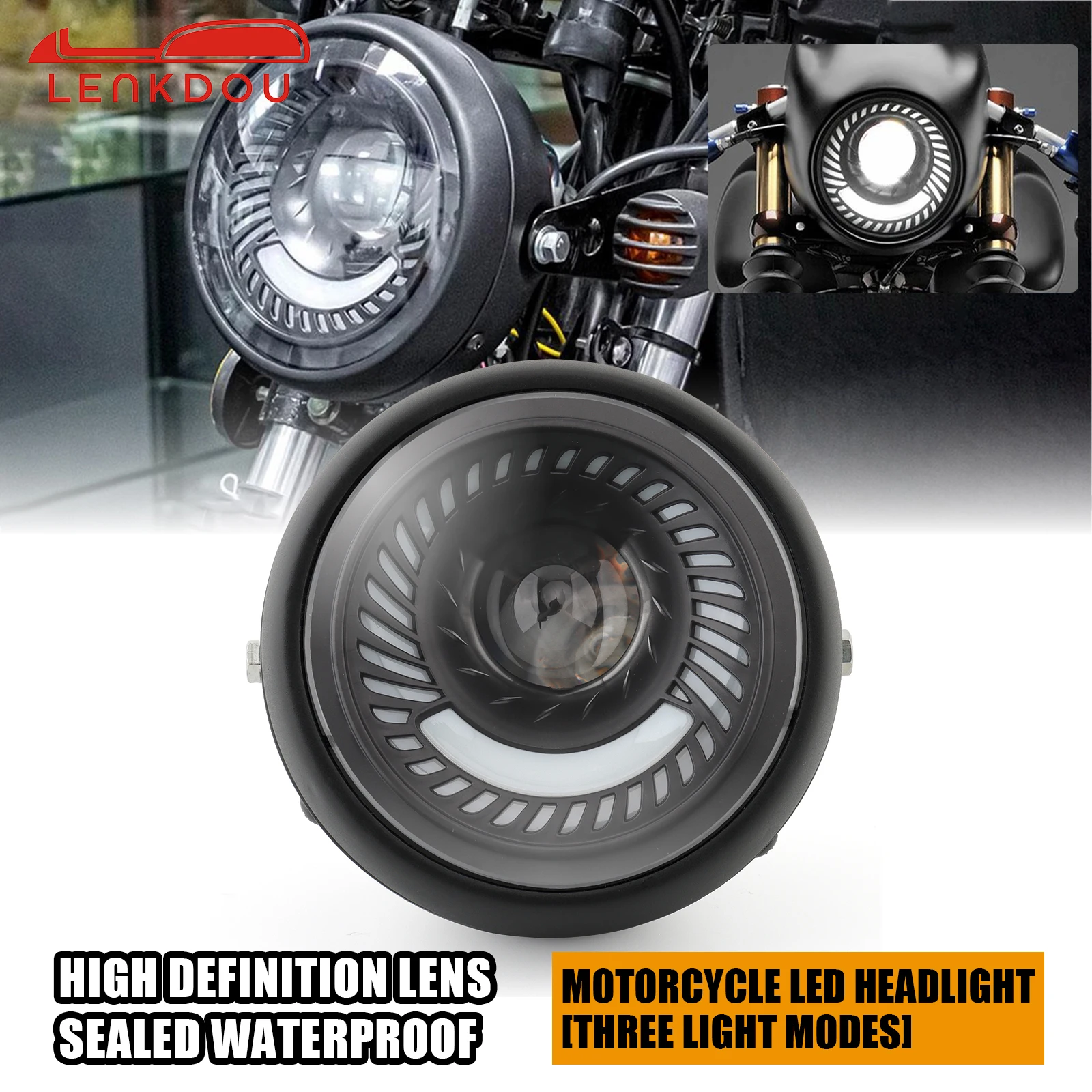 

Motorcycle Led Headlight 6.5'' Round Protection Head Lamp For Harley Honda Yamaha Suzuki Cruisers Cafe Racer Custom Universal