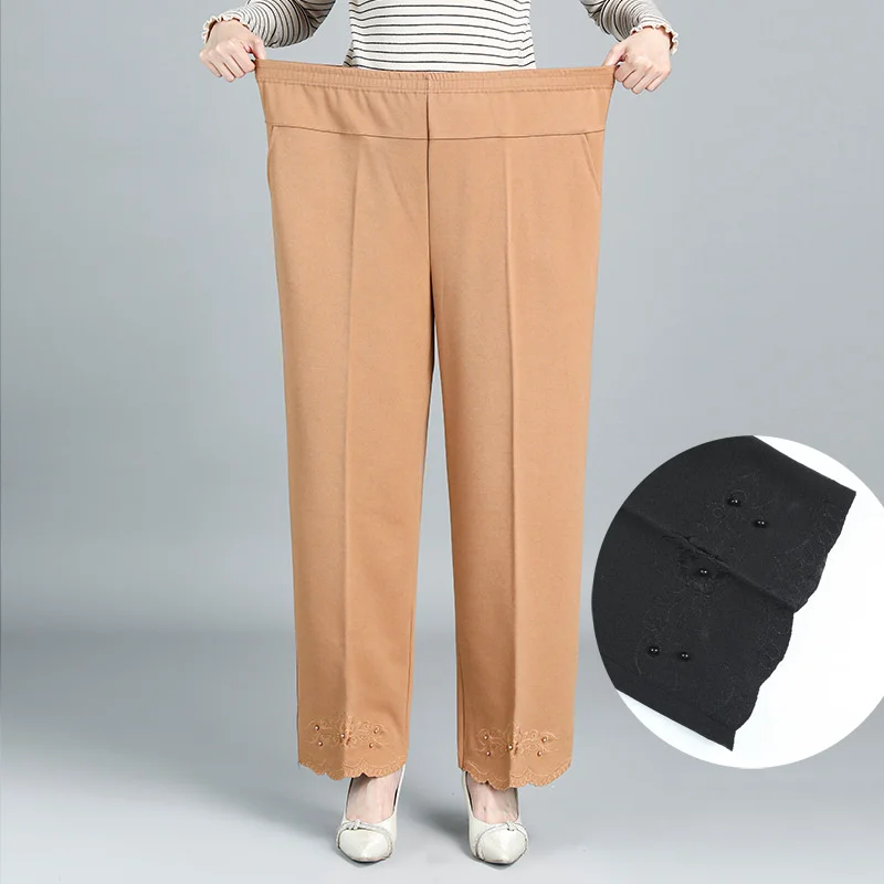 Cheap Middleaged and Elderly Womens Pants Elastic Waist Casual Pants  Loose Mother Pants Trousers  Joom