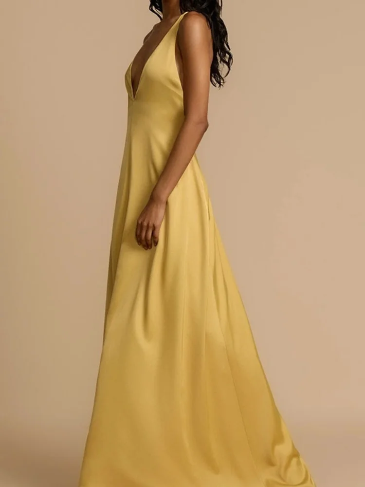 Wmstar Dresses for Women Wholesale Summer Sexy Backless V Neck Satin Long Dress for Women Elegant Long Dress Dropshopping