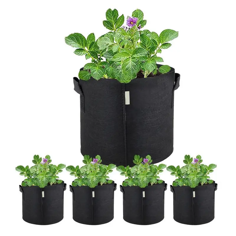 Borse Per Fioriere Per Pomodori 5 Pezzi Vasi In Tessuto Non Tessuto Addensato Con Manici Grow Bags Per Balcone Solarium Indoor And Outdoor