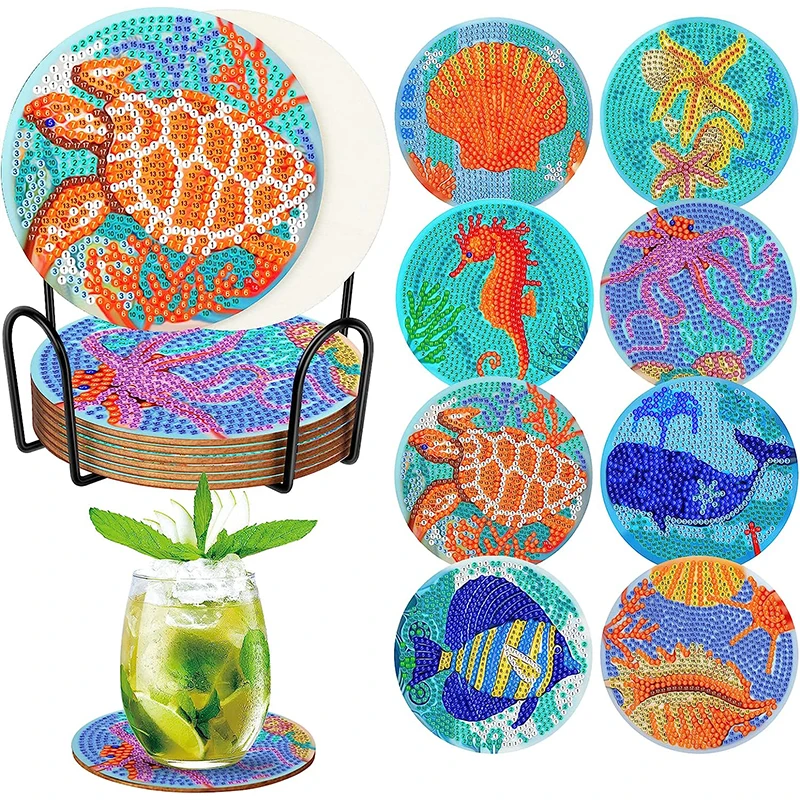 

GATYZTORY, 8 шт., алмазная живопись, подставка, океан, животные, «сделай сам», алмазная вышивка, подставка, чашка для напитков, набор подушек, домашний декор