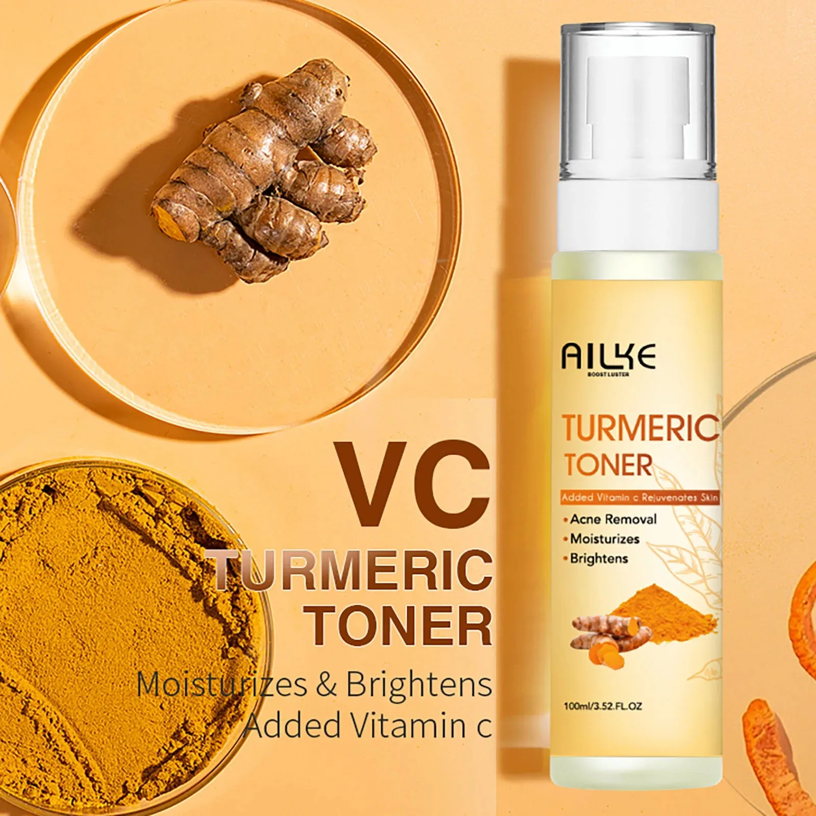 AILKE Natural Turmeric Toner for Face & Body, Brighten, Clean Skin, Uneven Skin Tone, Remove Acne and Spots Facial Toner