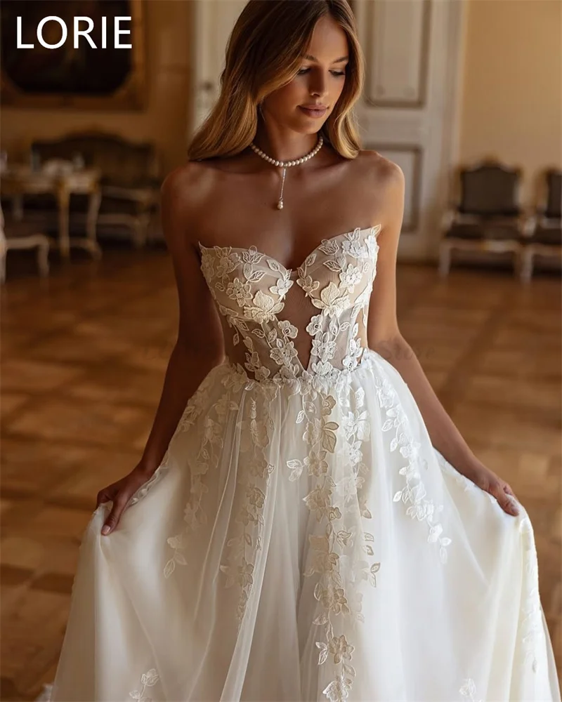 Wedding Dresses LORIE A-line Sexy Lace Appliques Wedding Dress V-Neck Wedding Gowns Scoop Backless Backless Bride Gown wedding dresses