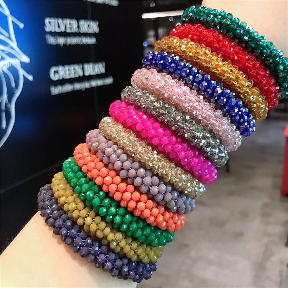 Neue Glitter Kristall Perlen Haar Seil für Frauen Pferdeschwanz Scrunchies Elastische Haarbänder Perlen Gummi Haarband Haar Zubehör – Detail 5