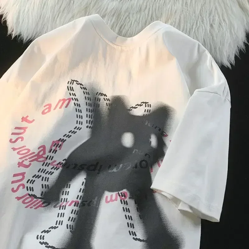 thumbnail image 1 of Camiseta con estampado de gato para mujer, camisa de manga corta con cuello redondo, versátil, holgada, Y2k, gótica, 1 of 5