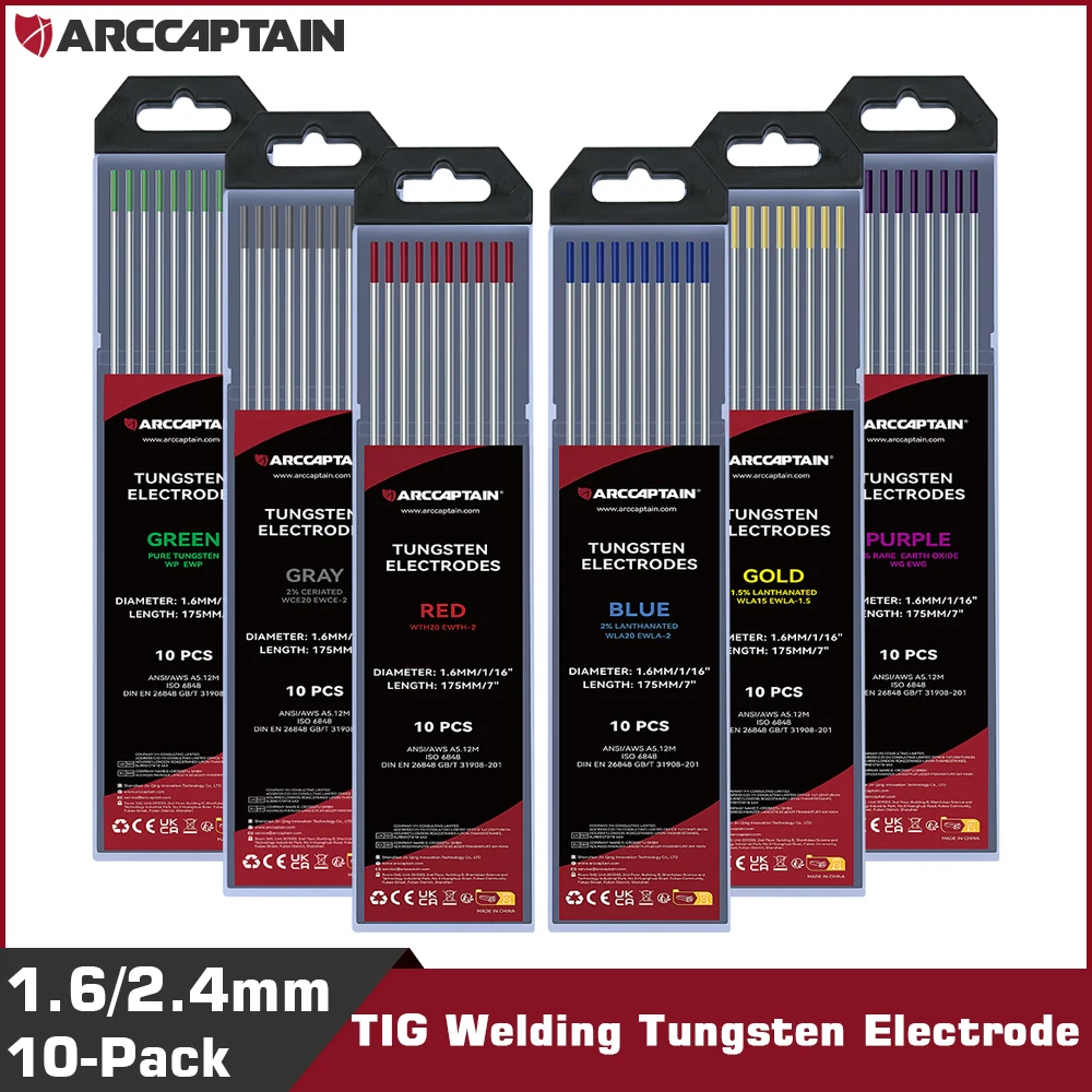 ARCCAPTAIN TIG Welding Tungsten Electrodes 10-Pack 3/32"X 7"(Blue-2% Lanthanated, WL20/EWLa-2)