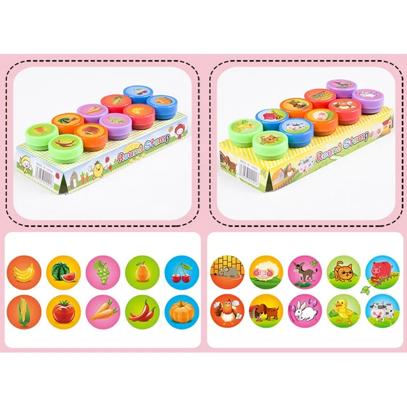 10pcs Children Toy Stamps Smiley Face Kids Seal Scrapbooking Stamper DIY Painting Photo Album Decor Cartoon Animal Dinosaur Seal