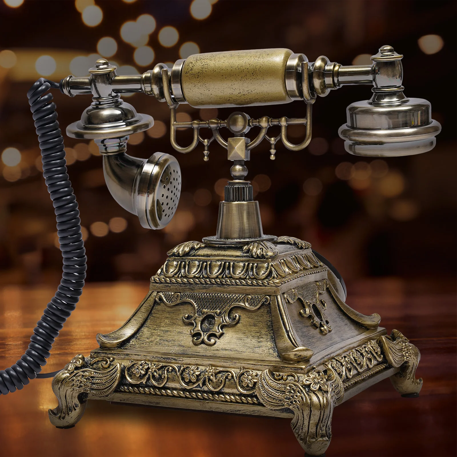 Antique Telephone Desk Phone Old Fashioned Rotary Dial Telephone Corded Vintage Style Home Desk Retro Ornaments Gold 4