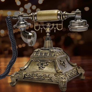 Antique Telephone Desk Phone Old Fashioned Rotary Dial Telephone Corded Vintage Style Home Desk Retro Ornaments Gold 4