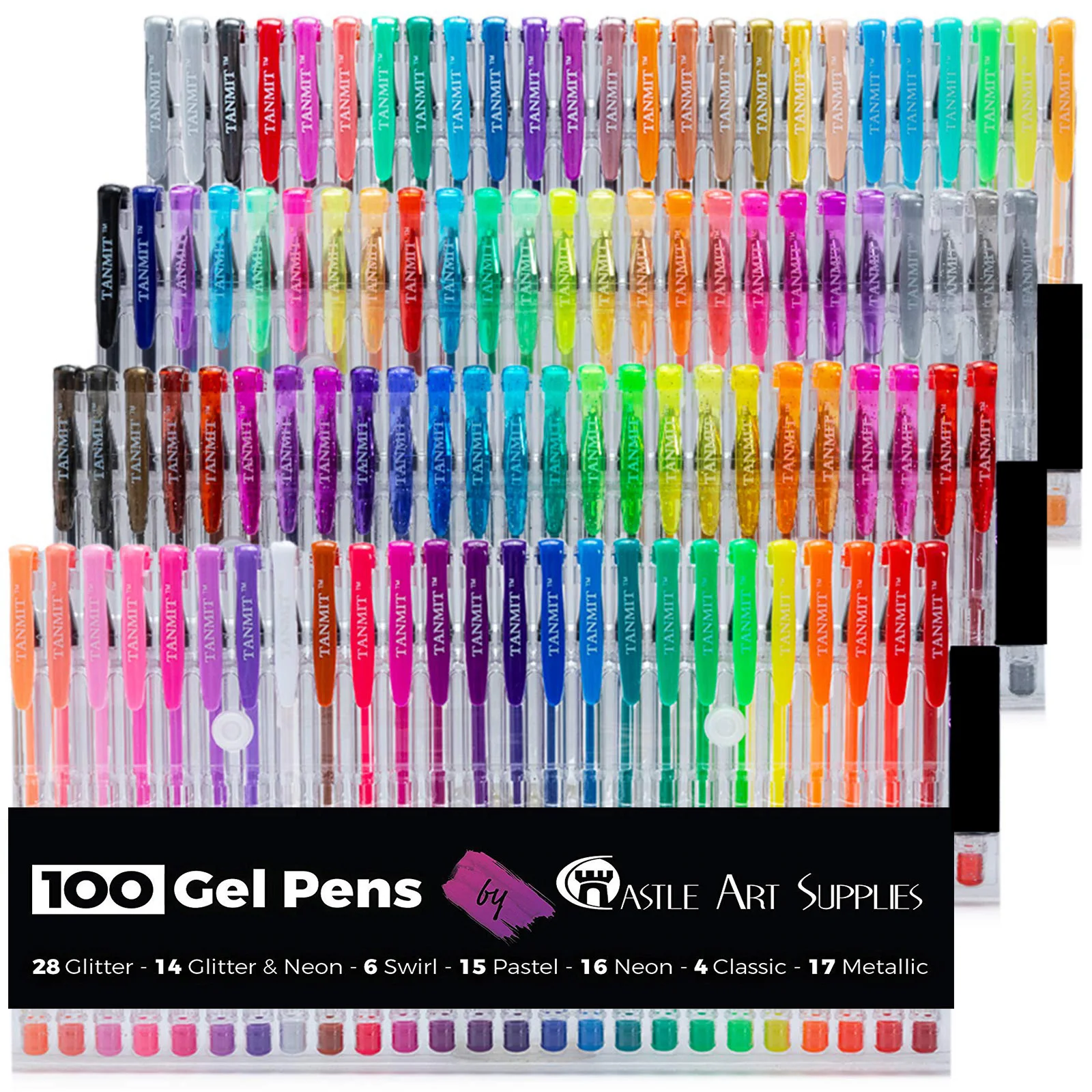 100 Colors Gel Pen Set Glitter Pen,Glitter,Neon Colored Ballpoint