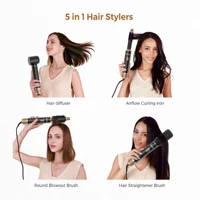 Ensemble d'instruments de coiffage à air chaud 5-en-1 interchangeable, comprenant : fer à boucler 675, sèche-cheveux, peigne lisseur, brosse ronde, outil de coiffage multifonctionnel pour usage domestique et en salon. 2