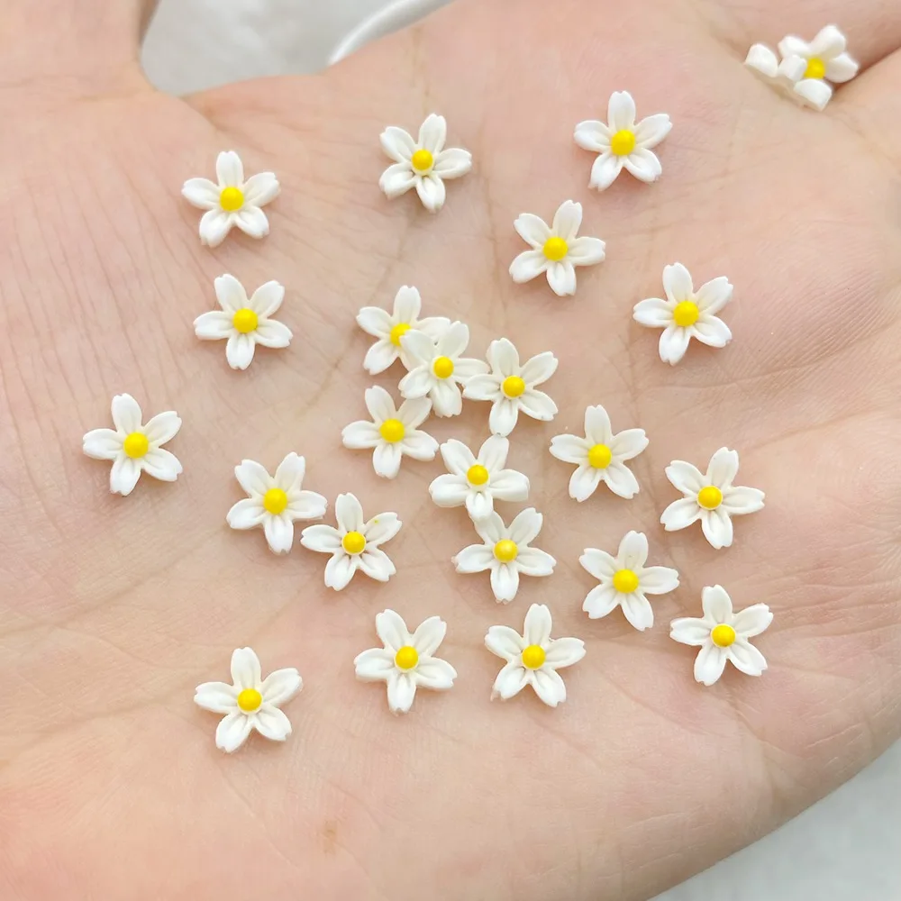 Ornament Crafts Resin Crafts 100Pcs Cute Resin Mini Colorful Small White Flower FlatBack Cabochon Ornament Jewelry Making Manicure Hairwear Accessories