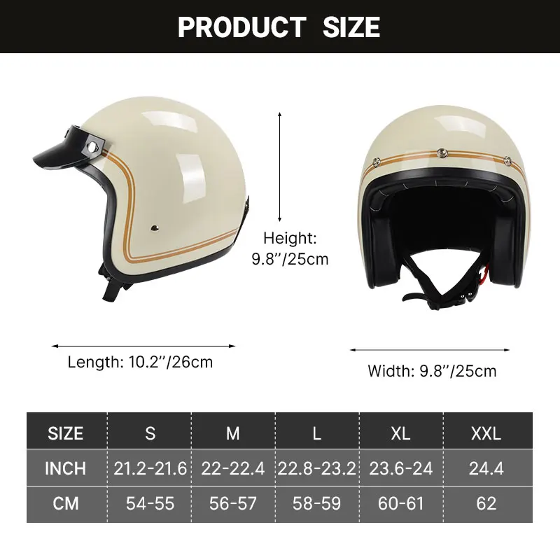 ZHEN Vintage motorhelm met zonneklep - ECE Goedgekeurde Open Gezicht Helm Retro Stijl Open-Face-Helm voor Motorfiets Scooter Bromfiets 3/4 Retro Jet Helm, Heren & Vrouwen, XXX-Large