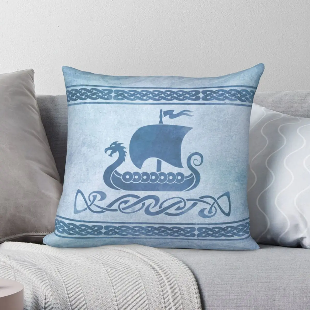 

Dragon Boat Blue Pillowcase Polyester Linen Velvet Printed Zip Decor Sofa Cushion Cover