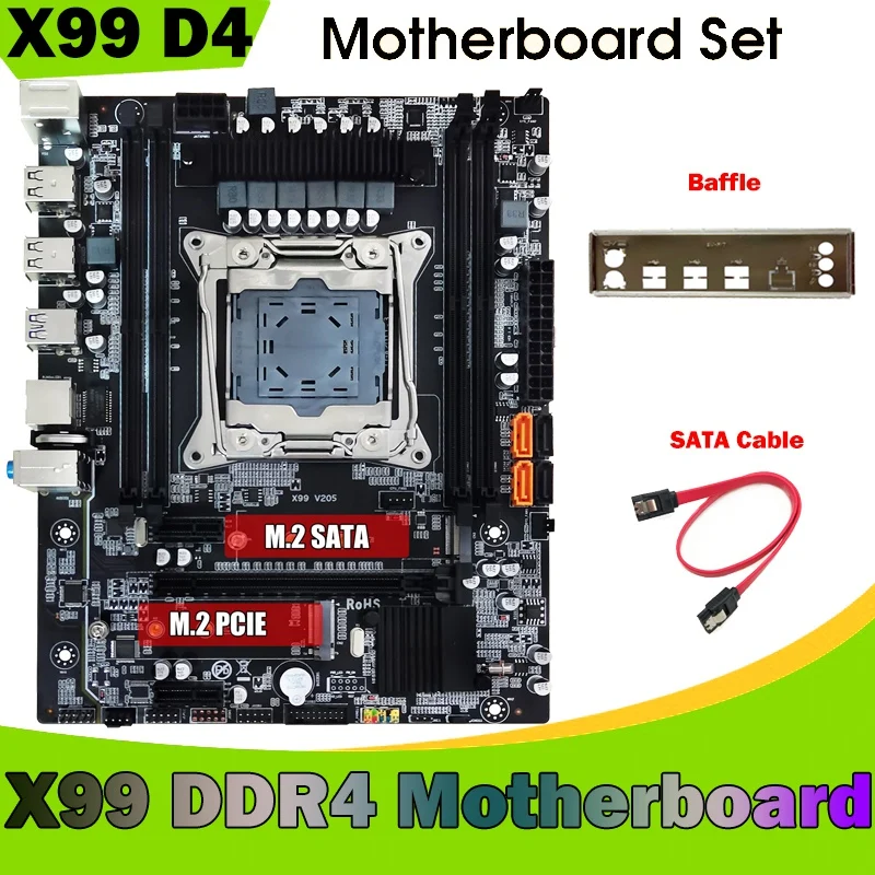 

X99 Computer Motherboard +Baffle+SATA Cable LGA2011-3 DDR4 Support 4X32G For 5820K E5-2678 V3 E5 2676 V3 E5 2696 V3 CPU