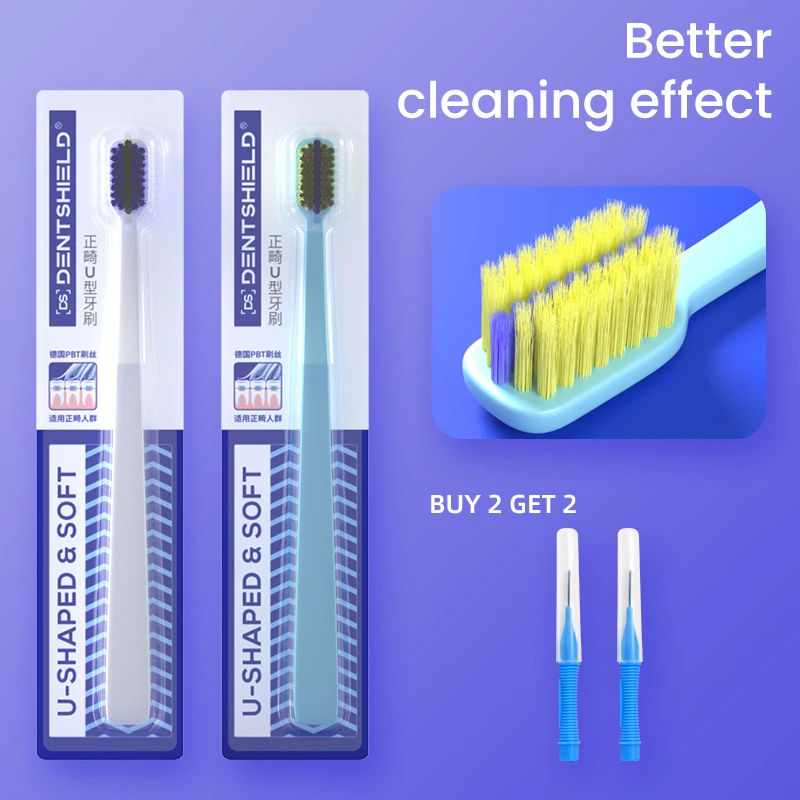 1/2 Pcs Orthodontic Toothbrush 2 Color For Braces U-Shaped Soft Bristle With Head Cover Free Interdental Brushes soft toothbrush manual toothbrush