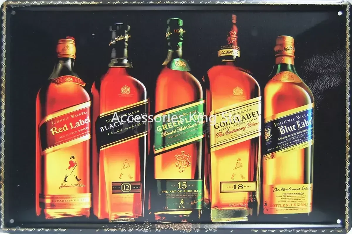 

Johnnie Walker, Whiskey Metal Tin Sign, Vintage Style Wall Ornament Coffee & Bar Decor