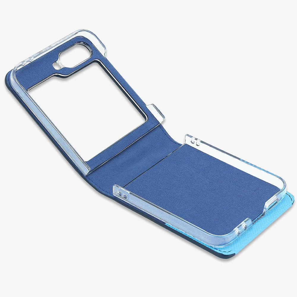 Color Collision Design Z Flip Phone Case with Finger Ring and Card Slot, Premium PU Leather