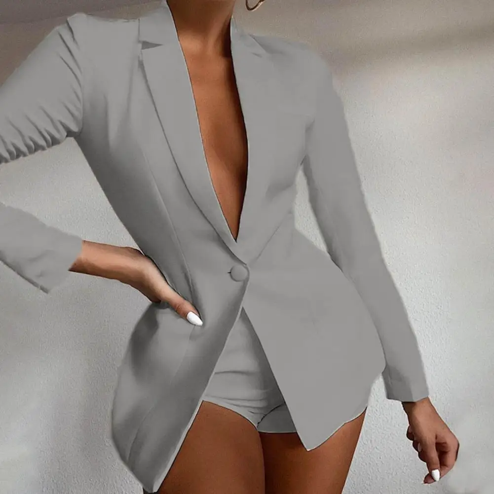 

Long-sleeved Women Jacket Elegant Women's Single Button Lapel Coat for Business Style Deep V Neck Long Sleeve Suit Jacket