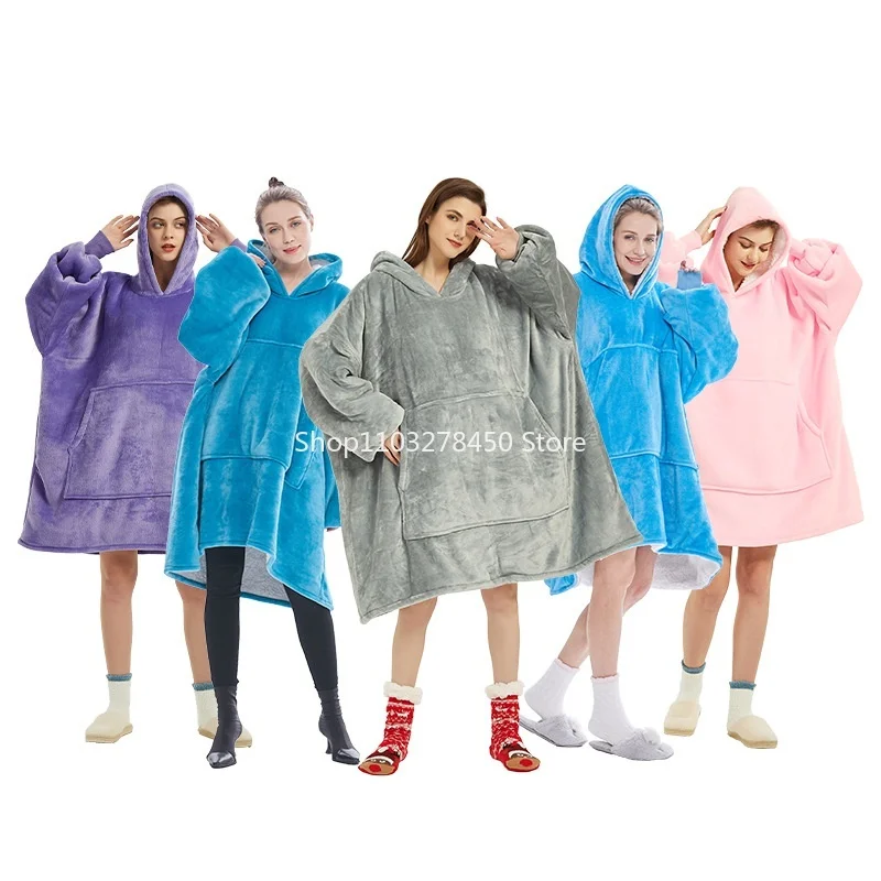 hooded-lazy-large-size-home-leisure-flange-lambswool-modern-tv-blanket-wearable