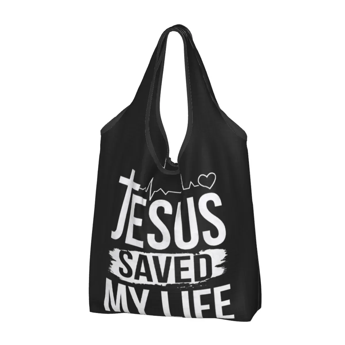 Gesù Salvò La Mia Vita Generi Alimentari Tote Shopping Bag Cristo Religione Christian Faith Shoulder Shopper Borse Di Grande Capacità