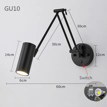 Modern Adjustable Swing Long Arm LED Wall Lamps Internal Wall Washer Wall-mounted Household Bedside Lighting Decor Sconce Lights wall mounted bedside lights Wall Lamps