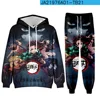 Anime Demon Slayer Hoodies 3D Printed Cosplay pants+Hoodie 2PCS Set Tracksuit Men Oversize Vintage Streetwear Hoodie Pants Sets 2