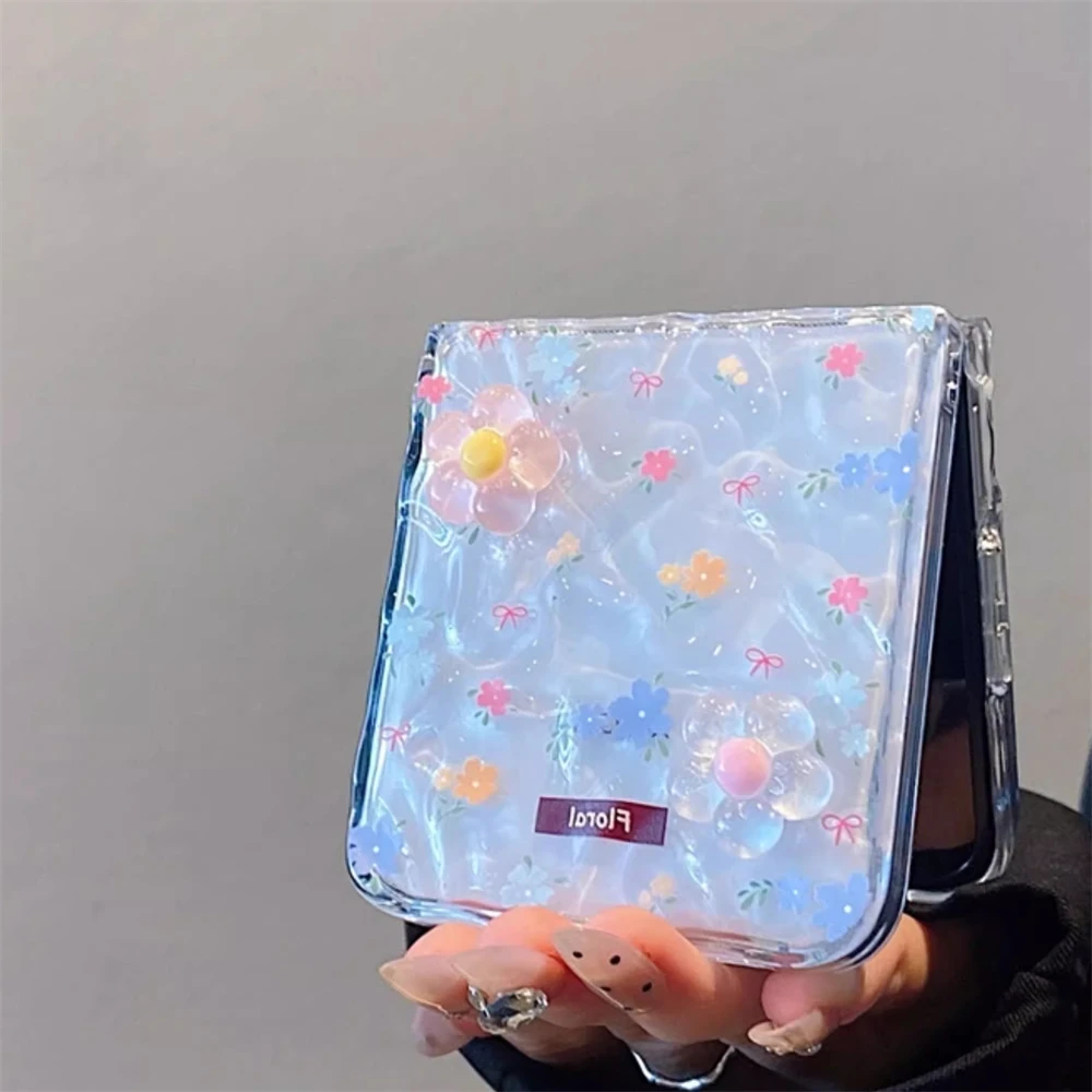 Korean Cute Colorful Flower Water Ripples Clear Case - Artistic Floral Cover