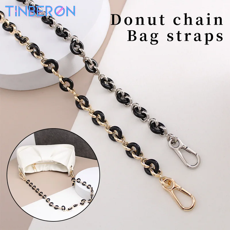 TINBERON 68CM Bag Chain Strap Transformation Underarm Bag Chain Shoulder Strap Metal Resin Donut Chain Strap Handbag Accessories 4 10pcs 16 19mm metal bag side d ring clip hang buckles bags shoulder strap chain link buckle diy luggage hardware accessories