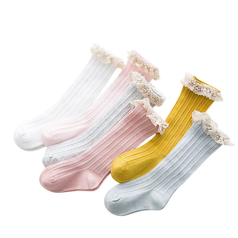 

Ruffle Kids Knee High Socks Baby Girls Toddlers Long Soft Cotton Sock Lace Flower Children School Uniform Socks for 0-8 Years