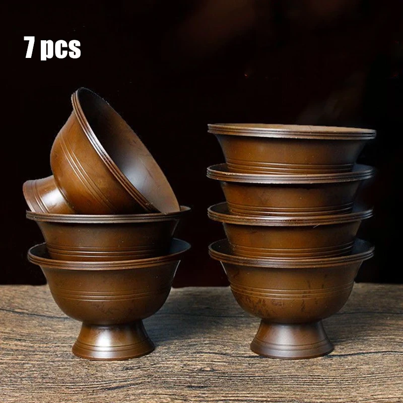 

7pcs Bronze Tantric Bowl Auspicious Goblet Tibetan Bowl 6cm Holy Water Cup Buddhist Home Gift Desktop Altars Tribute Decorative