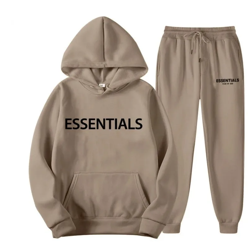 

Essentials Autumn Winter Men Women Hooded Sweatshirt Suit Pure Cotton Couple Jogging Sweatshirts Oversized Streetwear Tracksuit