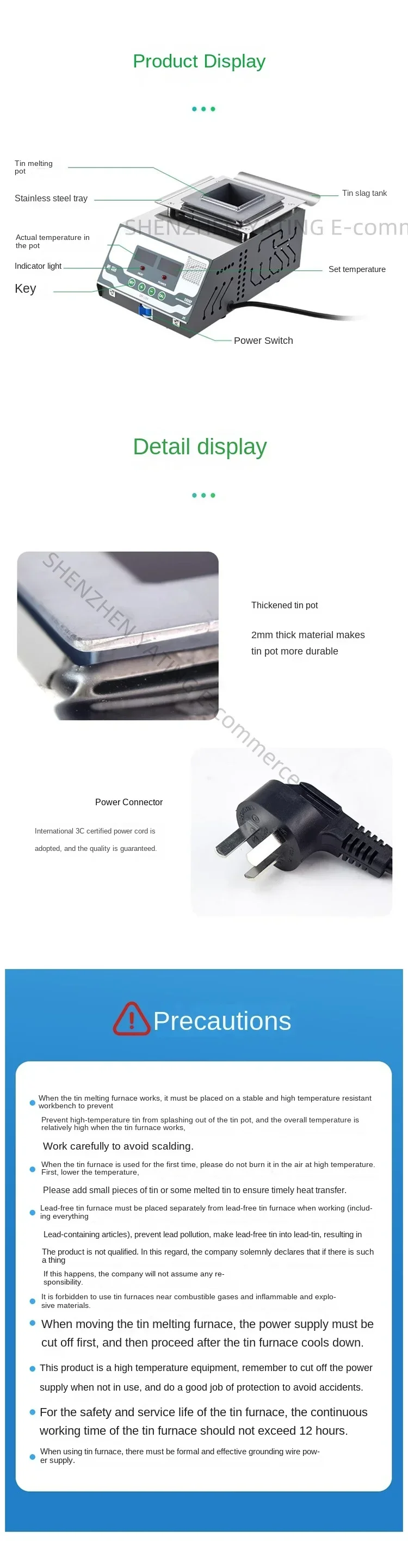 High Temperature Solder Tin Furnace Digital Display Lead-freeSteel Square Round
