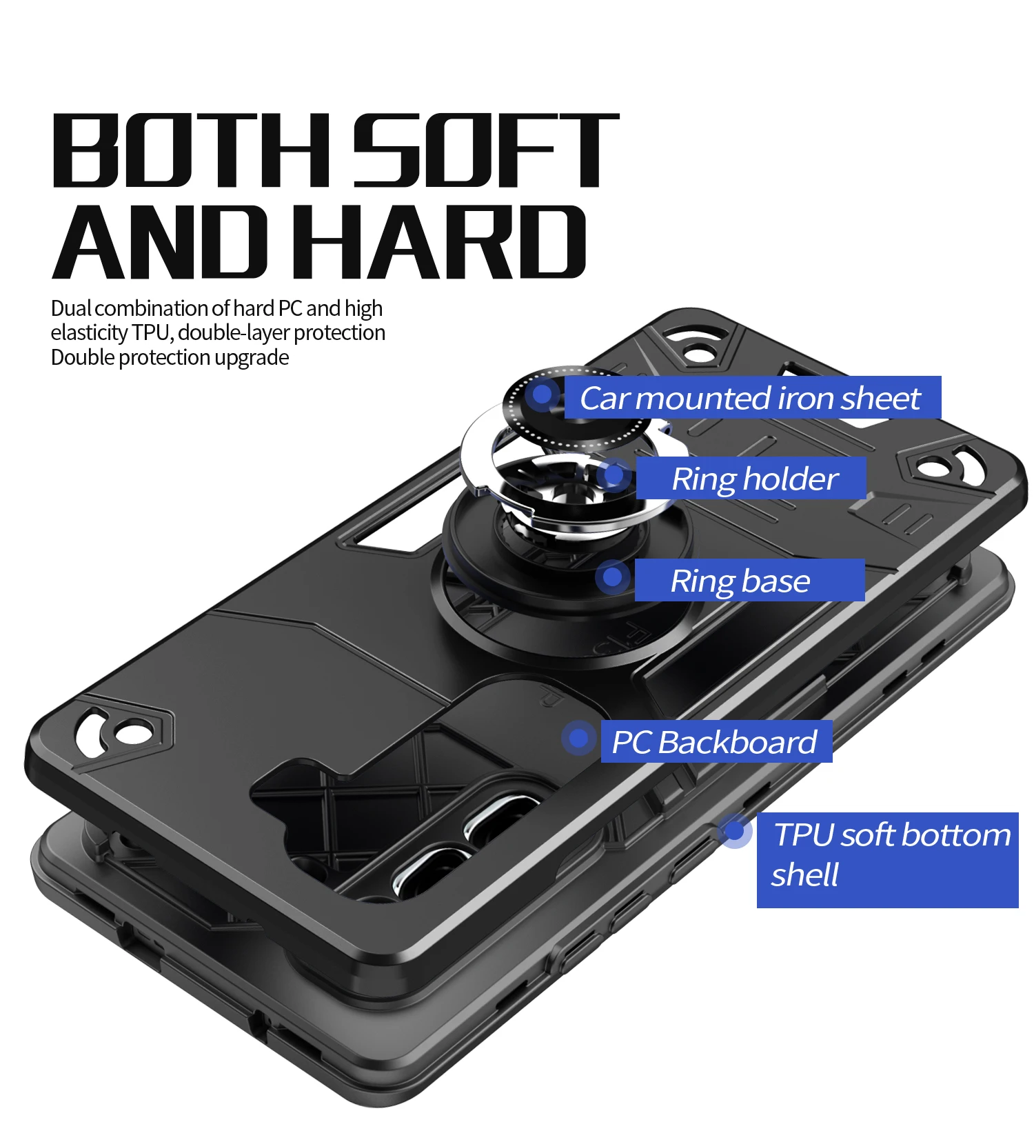 Armor Metal Ring Stand Case Cover with Enhanced Protection and Versatile Stand Functionality