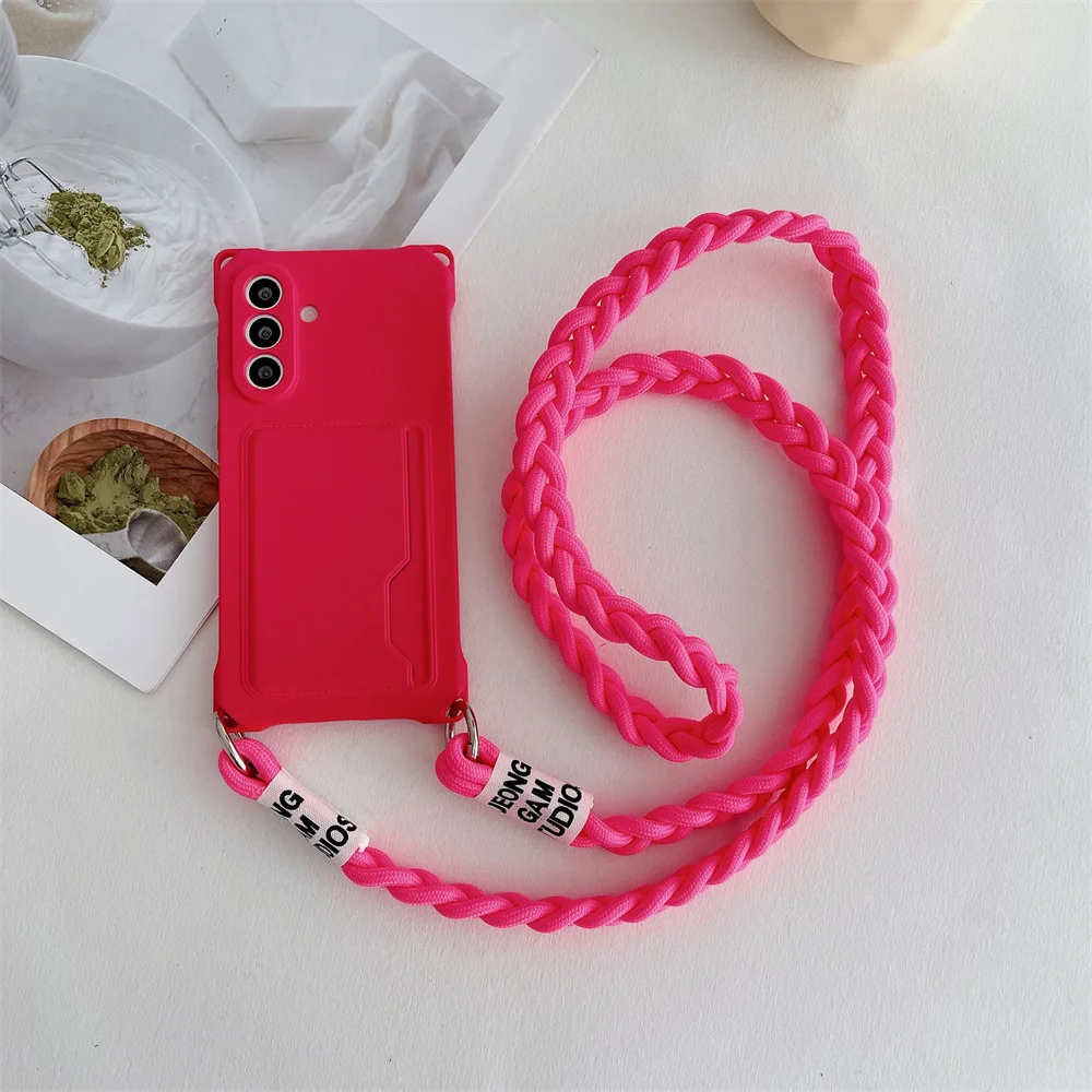 Braided Crossbody Lanyard Case with Card Holder and Long Strap - Soft and Stylish Cover