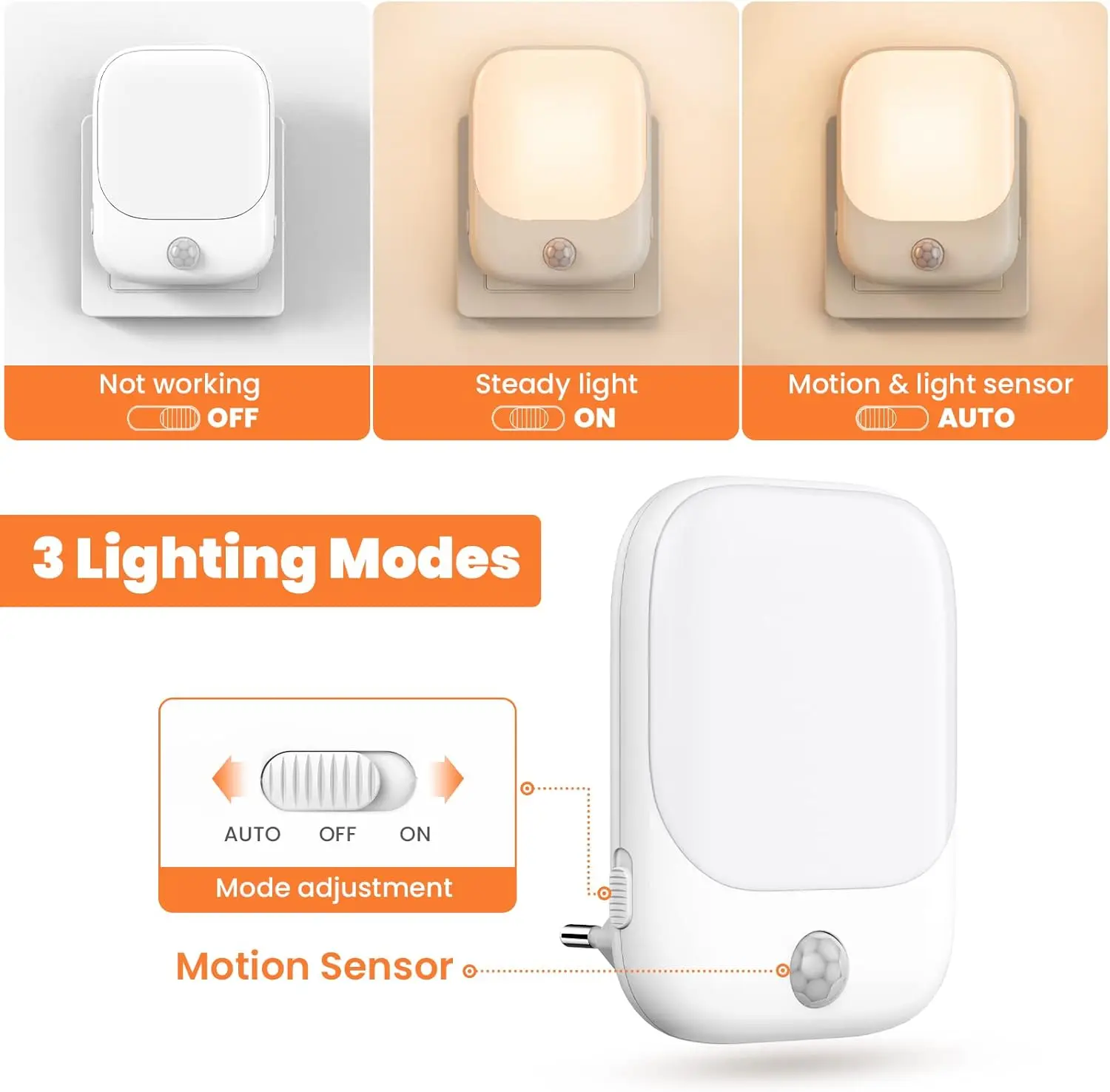 Luminous Plug-in LED Night Light with Adjustable Brightness and Sensor - Ideal