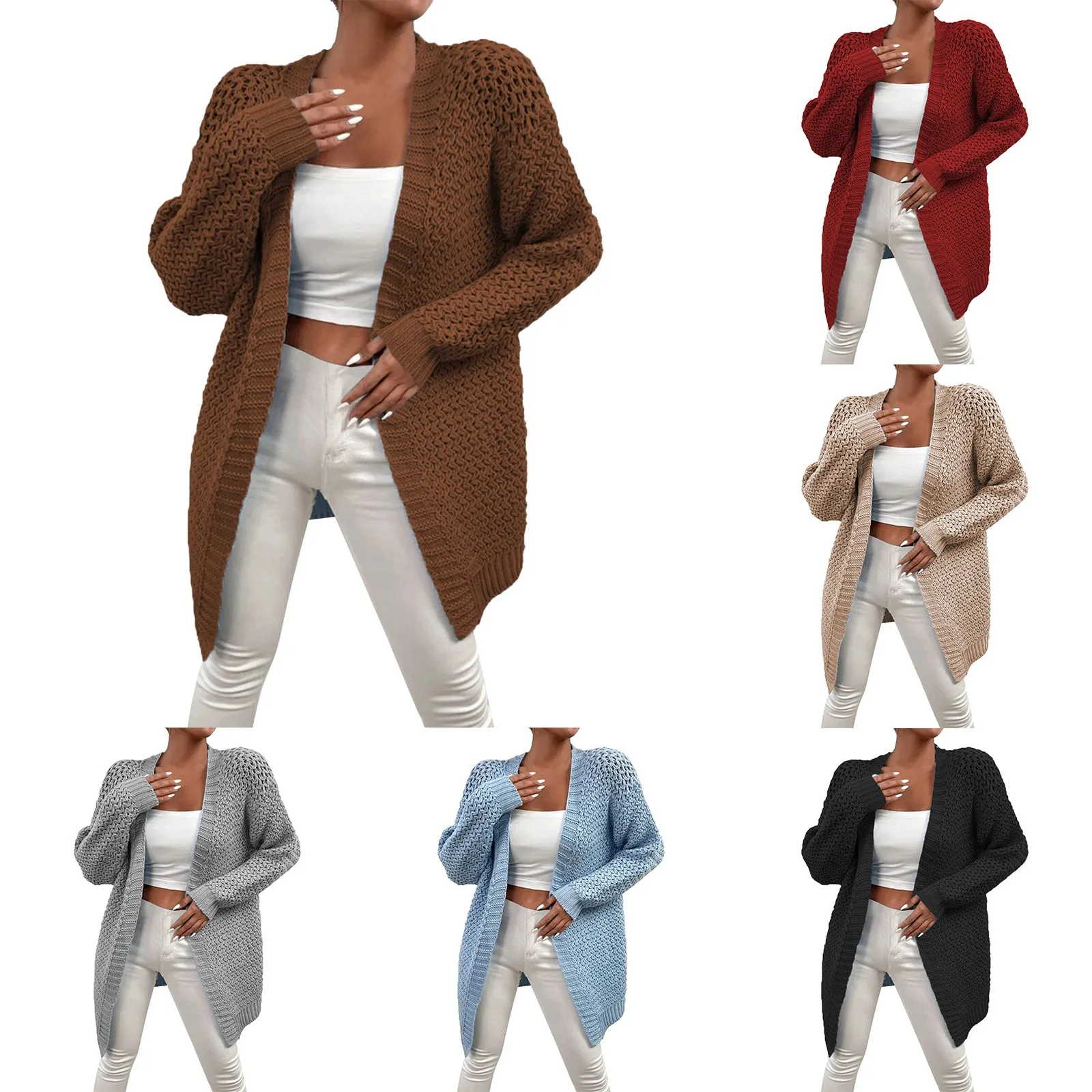 

Women's Solid Color Knitted Sweater Casual Sweater Slim Knit Cardigan Jacket