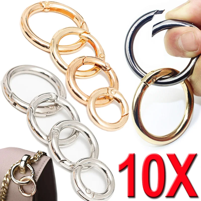 

10pcs Metal Round Carabiner Keychain Bag Clips O Ring Spring Clasps for DIY Jewelry Openable Hook Dog Chain Buckles Connector