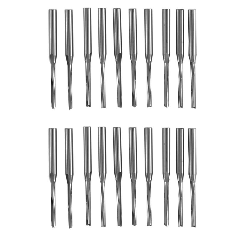 

20 Pcs Two Flutes Straight End Mills Straight Slot Bit Wood Cutter Two Double Flute Bits 3.175X2x17mm For CNC Router
