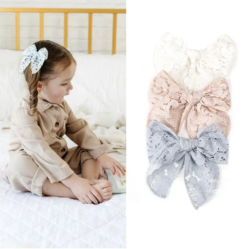 

Princess Kids Girl Hair Clip Retro European Style Lace Big Bow Hairpin for Children Girl Lovely Bang Side Clip Hair Accessories
