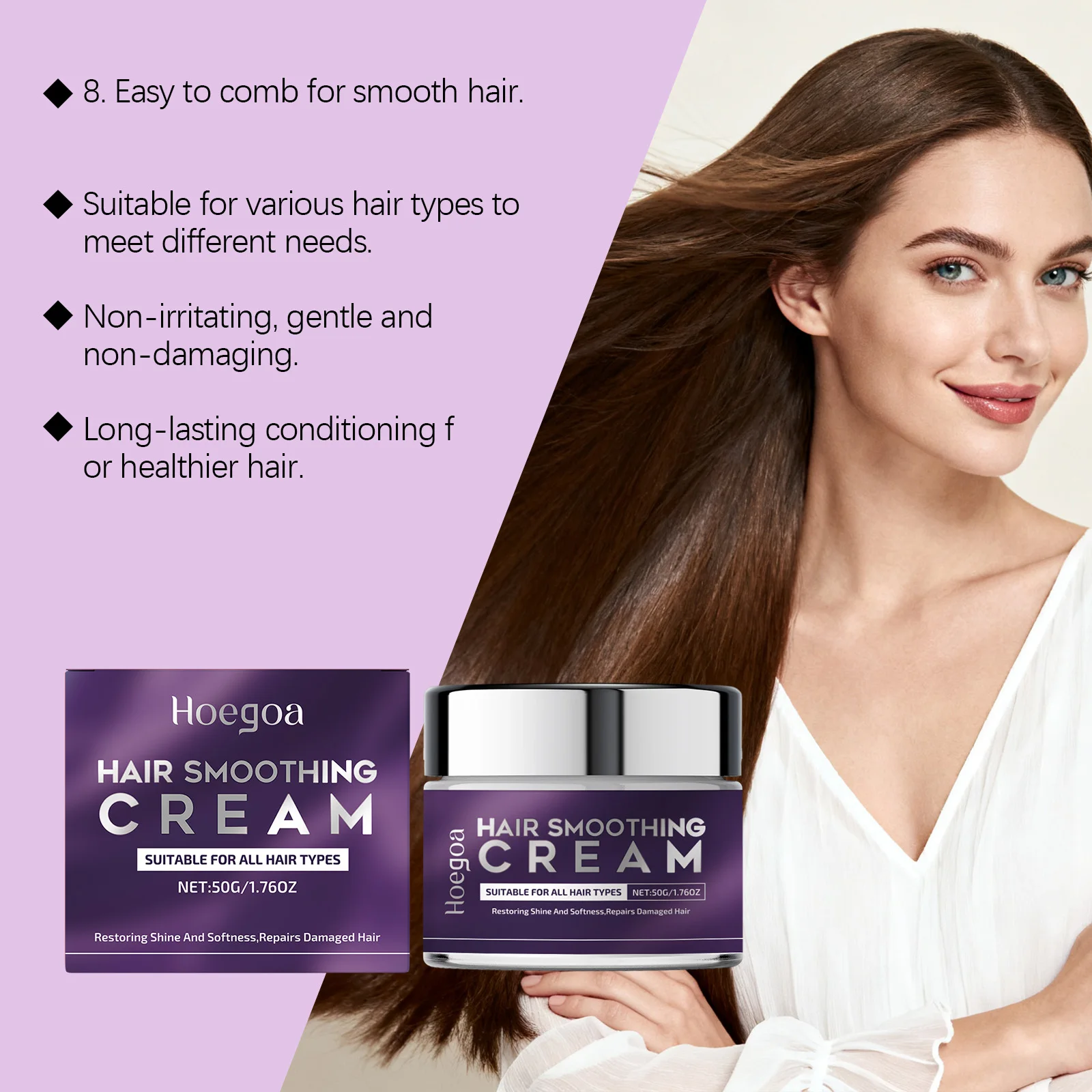 Nourishing Straightening Cream: Boasts a smooth texture, provides gentle care, moisturizes hair strands, and leaves hair sleek.