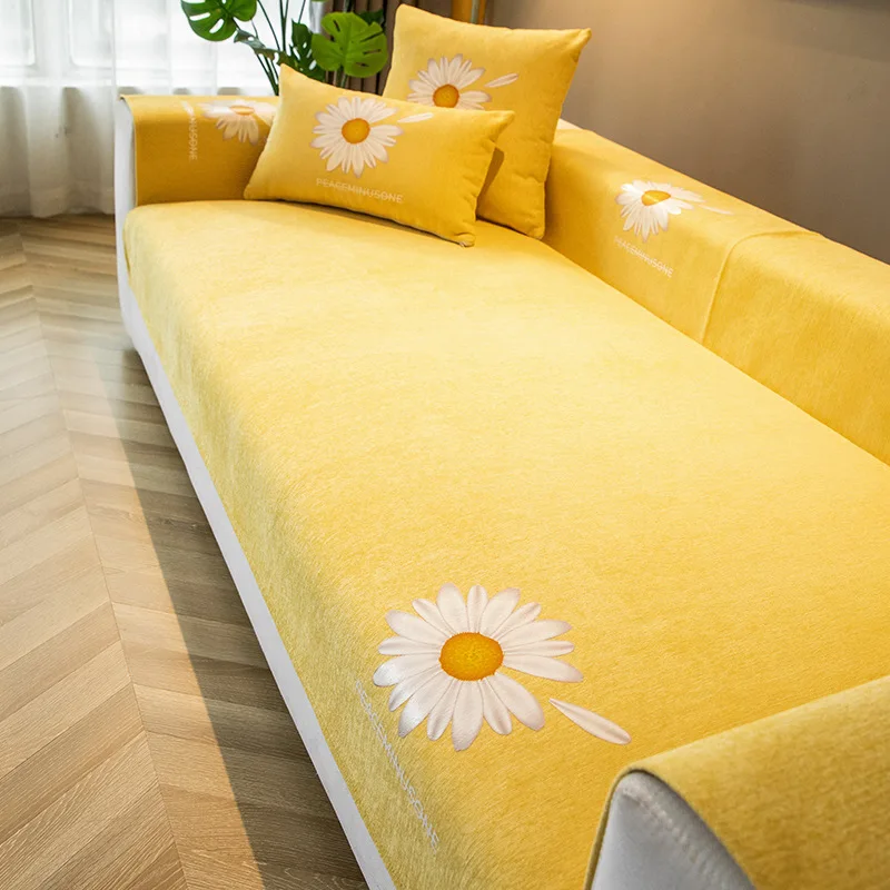 

Nordic Sofa Towel Four Seasons Chrysanthemum Printing Sofa Cushion Chenille Non-slip Leather Sofasea Cover Cloth for Living Room
