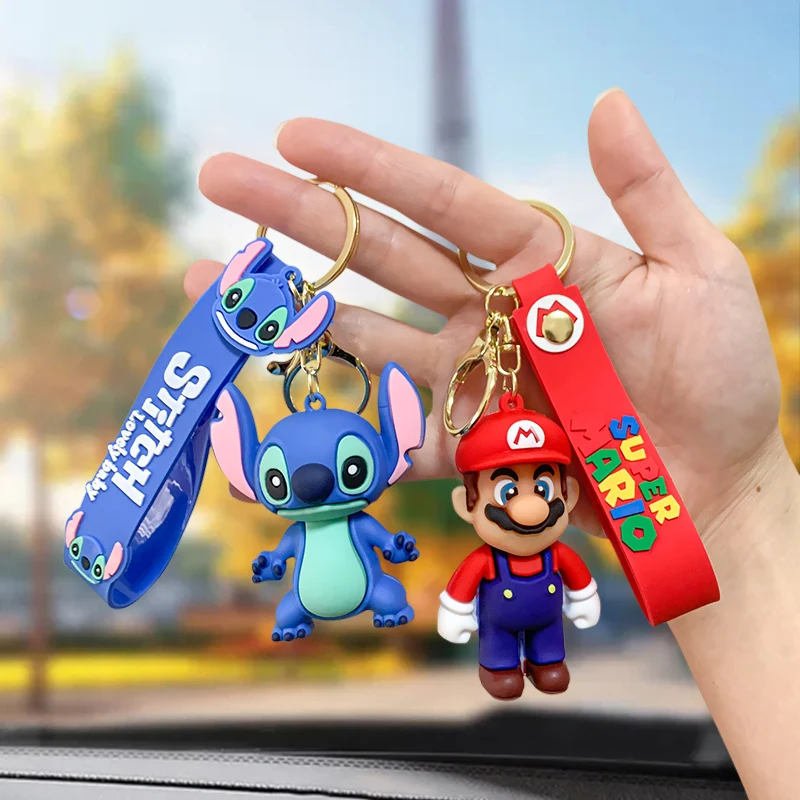 Super Mario Bros Game Stitch Disney Portachiavi Wonder Action Figure Toy Pvc Silicone Ciondolo Auto Cartoon Bag Ciondolo Gioielli Regali